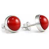 Echmeck Sterling Silver 925 Round Gemstone Handmade Stud Earrings for Women & Men