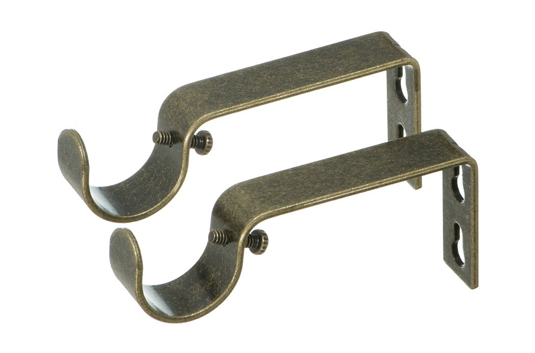 Ivilon Fixed Brackets for Curtain Rods - for 1 or 1 1/8 Inch Rods. Set of 2 - Antique Brass
