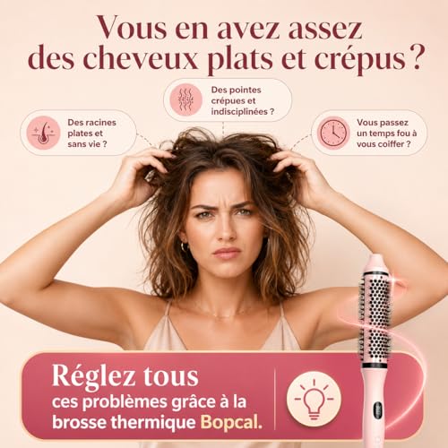 Brosse Soufflante Ronde 38mm 3 en 1, Volume & Boucles Naturelles, Technologie Ionique Anti-Frisottis, Double Tension Voyage, Effet Brushing Salon, Idée Cadeau Femme C257 23