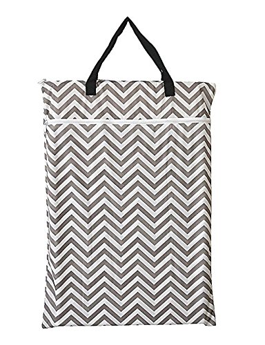 Large Hanging Wet/Dry Cloth Diaper Pail Bag for Reusable Diapers or Laundry (Grey Chevron)