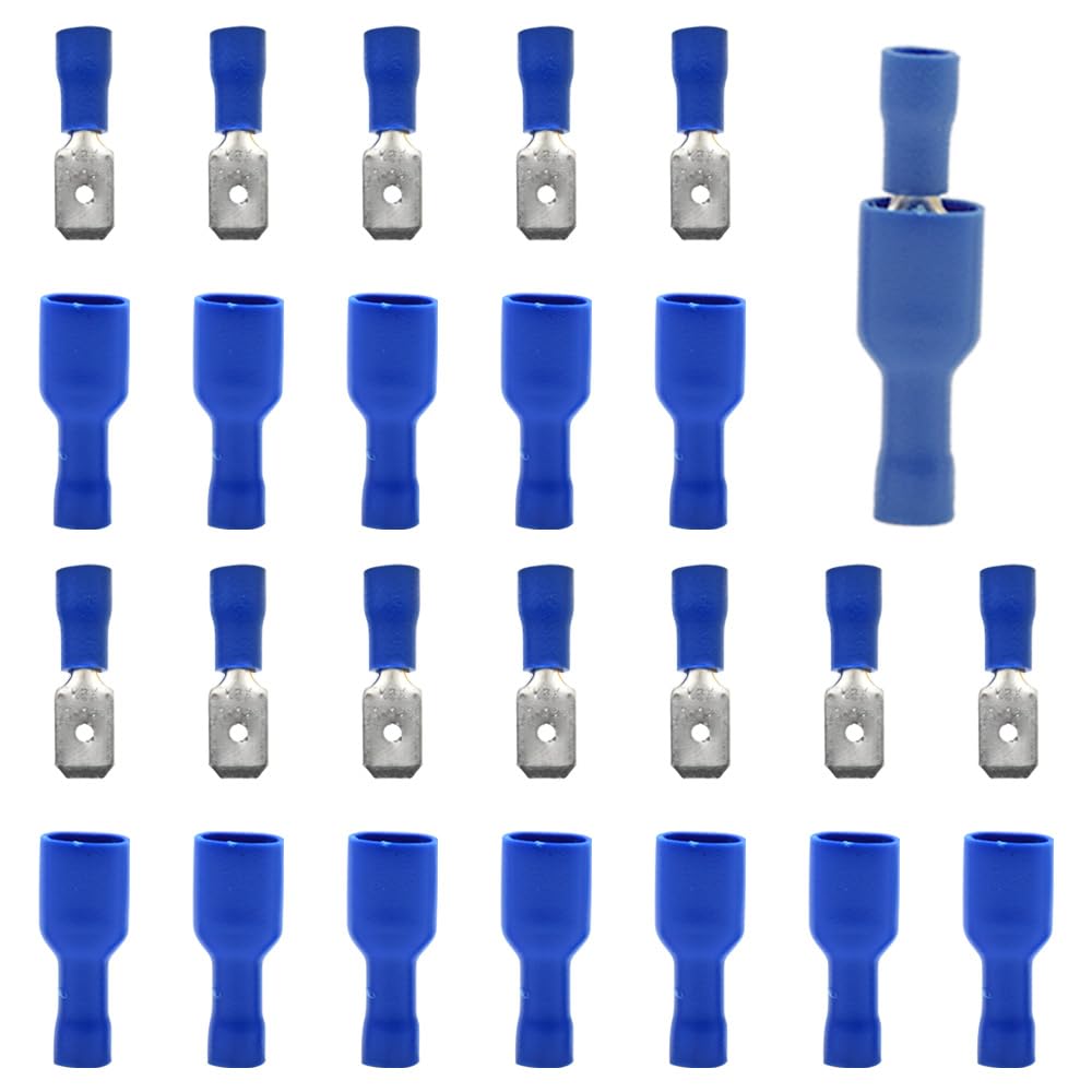 Yosawo 100-Pieces Male Female Spade Connectors Insulated Quick Splice Wire Crimp Terminal 16-14 AWG Blue（PGML)