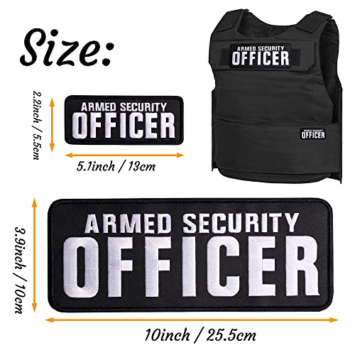 Armed Security Officer Embroidered Patches Hook and Loop, Durable Fabric Police Patch for Officer Guard Uniforms Vest, Jacket, Carrier, Hat, One Small and One Large Black