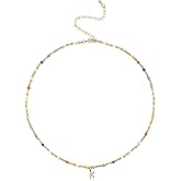 BYIA Initial Necklace for Women Trendy Colorful Beaded Choker Necklace 14k Gold Plated Letter Pendant Gold Jewelry