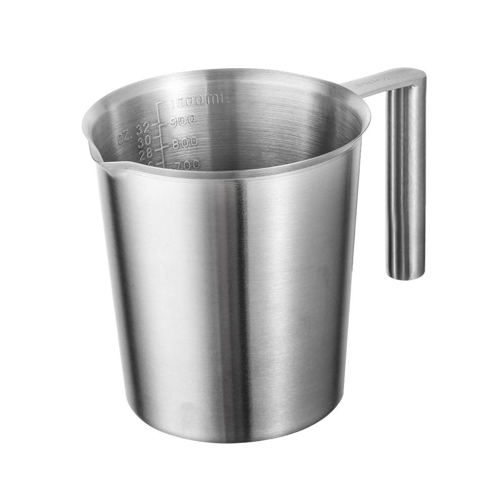 Stainless Steel 1L Milk Froth Pitcher with Marking in ml/oz - Multipurpose Metal Jug - Dishwasher Safe