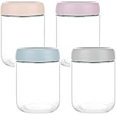 BCnmviku 16 oz Mason Jars Overnight Oats Containers with Lids, 4 PACK Glass jars with Airtight Lids, Wide mouth Mason Salad Spice jars, Glass Food Storage Containers for Snacks Yogurt Spice Sugar
