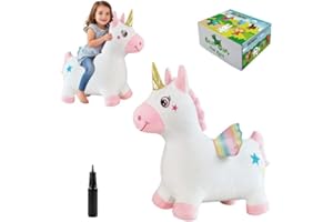 HOTMAX Unicorn Bouncy Horse Toys for 2 Year Old Girl, Inflatable Ultra Thick Plush Horse Hopper, Ride on Rubber Jumping Toys for Baby Girl or Boy 1st Birthday Gift for 2 3 4 Year Old (Pinkish White Unicorn)