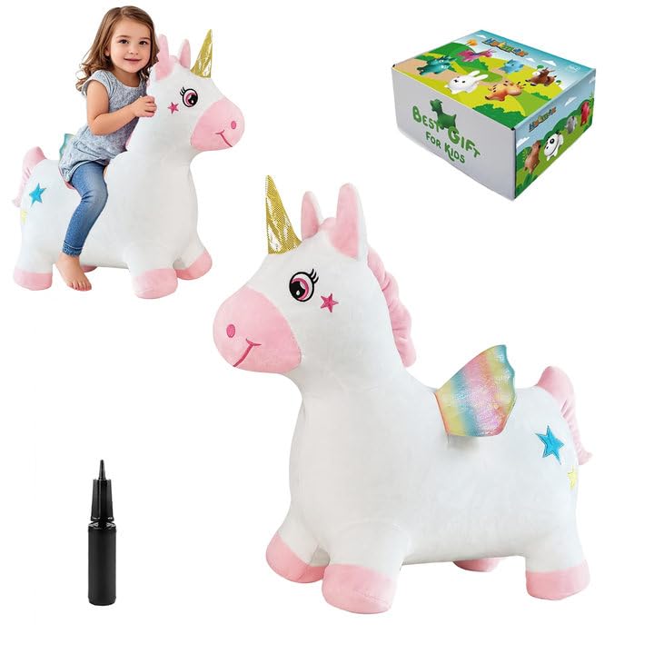 Photo 1 of Unicorn Bouncy Horse Toys for 2 Year Old Girl, Inflatable Ultra Thick Plush Horse Hopper, Ride on Rubber Jumping Toys for Baby Girl or Boy 1st Birthday Gift for 2 3 4 Year Old (Pinkish White Unicorn)