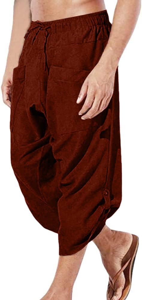 COSDREAMER Men's Medieval Pants Viking Pirate Costume Trousers (2XL, Brown)