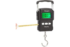 Mougerk 165lb 75kg Digital Fishing Postal Hanging Hook Scale with Measuring Tape, 2 AAA Batteries (Not Included)(Black)