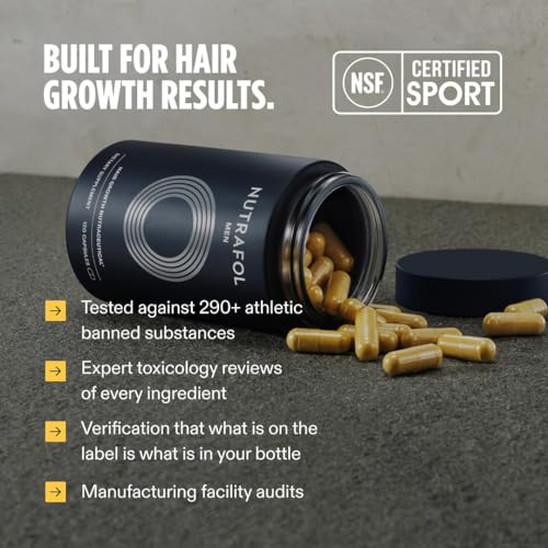 Nutrafol Men's Hair Growth Supplements, Clinically Tested for Visibly Thicker Hair and Scalp Coverage, Dermatologist Recommended - 1 Month Supply, 1 Refill Pouch