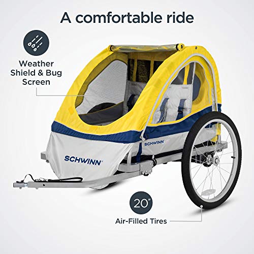 Schwinn Echo Child Bike Trailer, Double Baby Carrier, Canopy, 20inch Wheels, Yellow on Galleon
