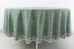 Ridhi Basil Green 100% Cotton Round 110 Tablecloth