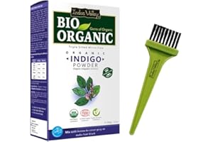 INDUS VALLEY BIO Organic Indigo Powder (Indigofera Tinctoria) with Color Recipe Book and an Applicator Brush Kit (100g) - Black