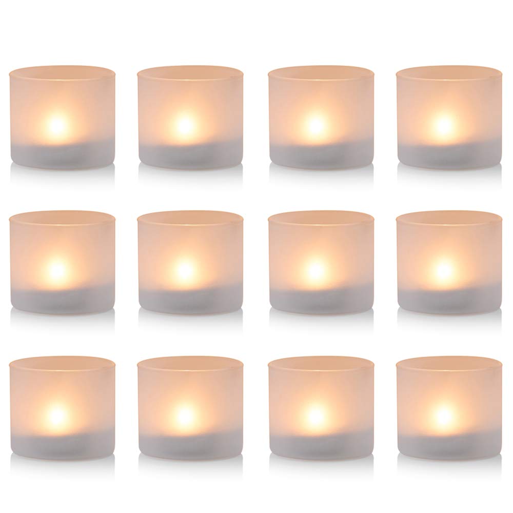 Nuptio 12 Pcs Frosted Glass Candle Holder, Votive Holders, Tealight Candle Holder, 5.7cm W x 4.8cm H for Gifts, Weddings Special Events Aromatherapy Party Favors Home Christmas Halloween Decoration