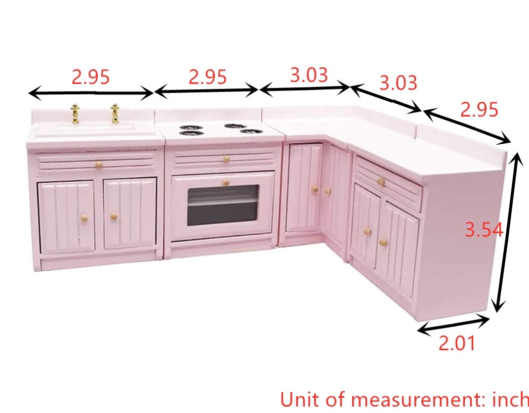 SXFSE Dollhouse Decoration Accessories,1:12 Dollhouse Miniature Furniture Wooden Kitchen Cabinet Set Freely Combined (White)