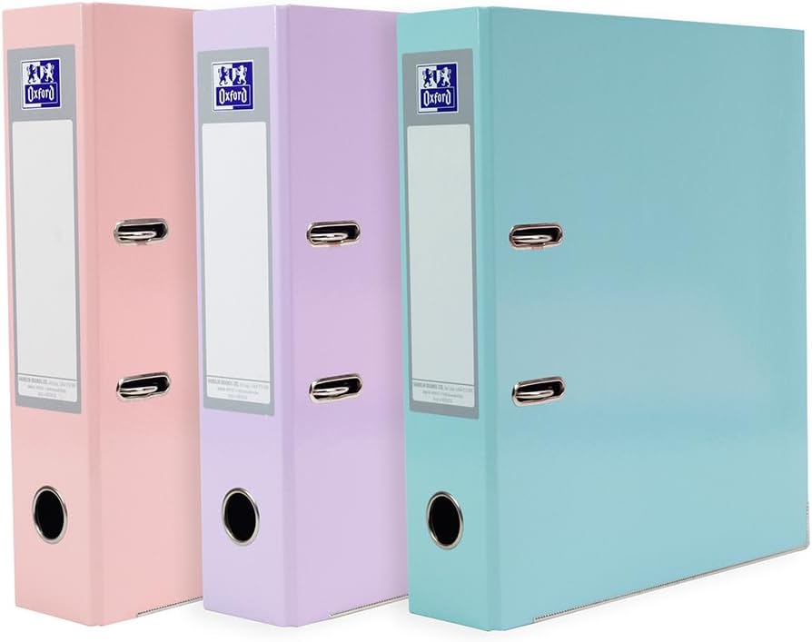 Oxford A4 Lever Arch Files 3 Pack Pastel Pink Lilac Mint 70mm 560 Sheets