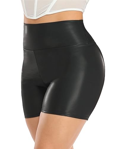 RIOJOY Womens Sexy Leather PU Shorts High Waist Butt Lifting