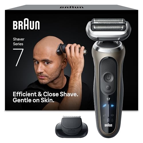 Braun Series 7 Glatzen Rasierer Herren, Elektrorasierer für Nass-& Trockenrasur und Glatzenrasierer, Kopfrasierer, Rasierapparat mit 60 Min. Akkulaufzeit, Wasserdicht — Gold