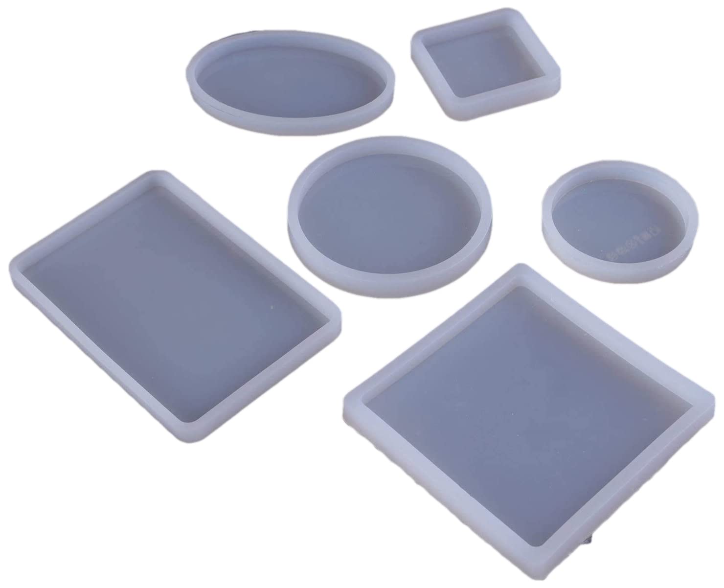 6PCS DIY Coaster Silicone Moulds, Xfaiz Big Designs Resin Molds Resin Jewelry Casting Molds Reusable Round Square Small Rectangle Shaped Molds for Casting Resin Concrete Cement