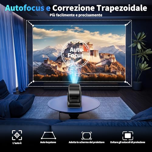 Mini Projector [Integrated Apps & 2026 Upgraded] Support 4K 1080P, Portable Projector Auto Focus/Keystone with WiFi 6 and Bluetooth 5.4 Correction 360°Rotation, Mini Projector Home Theater – Grey