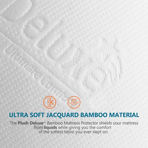 PlushDeluxe Premium Bamboo Mattress Protector Waterproof and Ultra