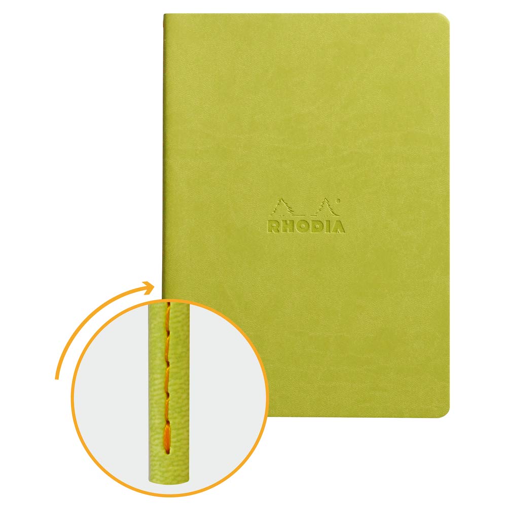RHODIA 116456C - Soft Notebook Stitched Textile Anis - A5 - Dotted Dot - 64 pages - Ivory Clairefontaine Paper 90 g/m - Faux Leather Cover - Rhodiarama Collection