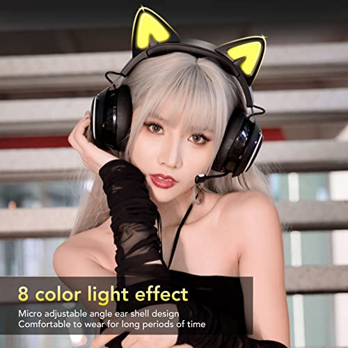 ASHATA Gaming Headset,Cat Ear Headset Luminous with LED