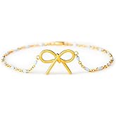 STORYJEWELLERY Gold Bow Bracelet for Women, Cute Charm Bracelets with 18K Gold Plated, Dainty Bracelet with Blue Beads, Trendy Bow Jewelry, Birthday Gifts for Women, Perfect Graduation Gifts