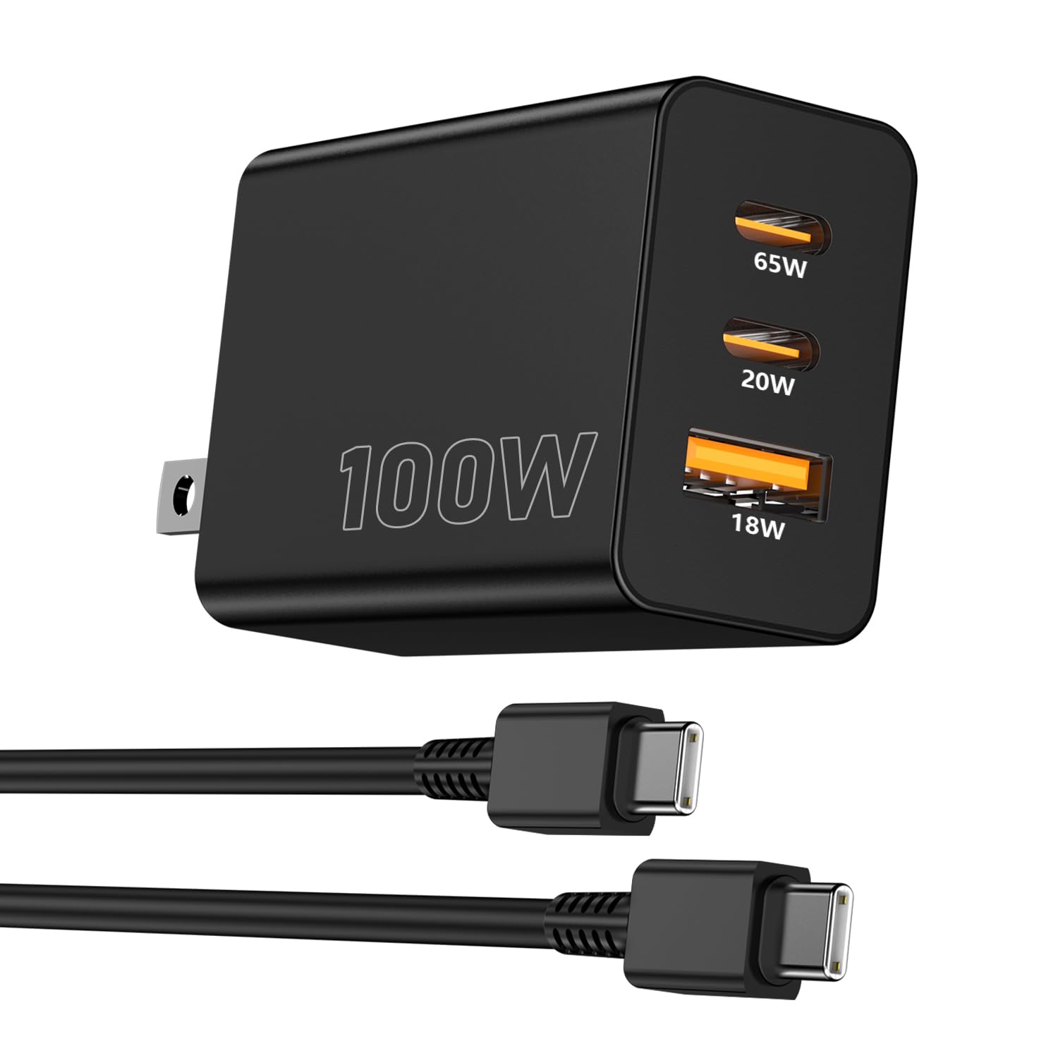 Photo 1 of 100W USB C Charger Block,3 Port GaN+ USB-C Wall Charger,65W Type C Multi Port Power Super Fast Charging Block Adapter&6FT Cable for iPhone 17/16/15 Air Pro Max Plus, iPad,Samsung Galaxy,MacBook