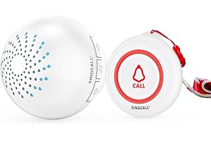 SINGCALL Wireless Caregiver Pager Smart Call System 1 SOS Call Buttons/Transmitters 1 Receivers Nurse Calling Alert Patient Help System for Home/Personal Attention Pager 500+Feet Plugin Receiver