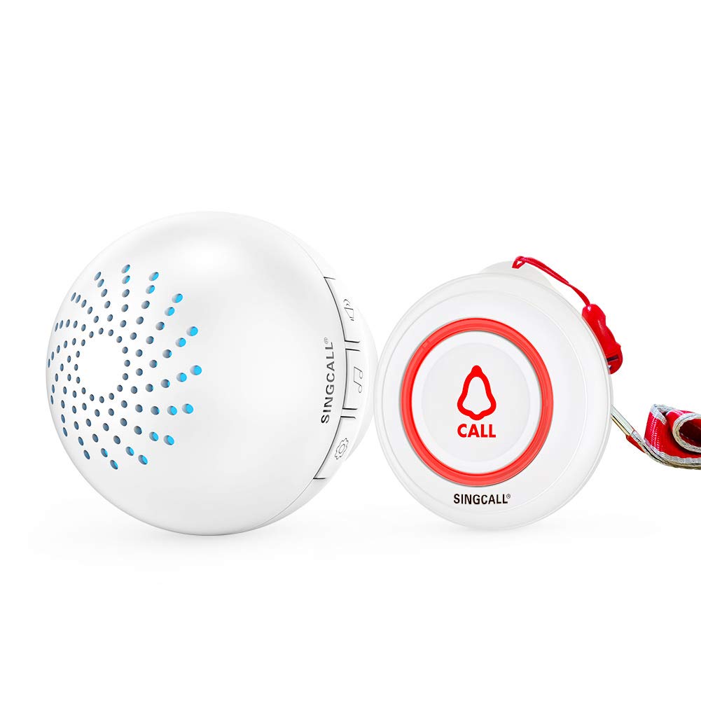 SINGCALL Wireless Caregiver Pager Smart Call System 1 SOS Call Buttons/Transmitters 1 Receivers Nurse Calling Alert Patient Help System for Home/Personal Attention Pager 500+Feet Plugin Receiver