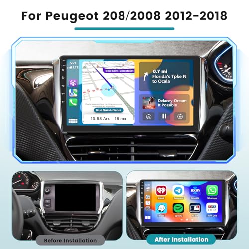 Android 15 Car Radio for Peugeot 208/2008 2012-2018 with 2G+64G, HiKity Carplay Wireless Android Auto 10.1 Inch Radio with GPS, WiFi, Bluetooth, Mirror Link, FM/RDS, MIC, SWC, Backup Camera