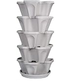 Mr. Stacky&copy; 5-Tier 13 inch Wide - (Stone Color) Strawberry and Herb Garden Planter - Stackable Gardening Pots with 10 Inch Saucer