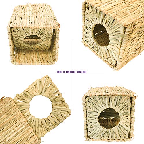 Grashaus-Grasmatten-Set, 1+2 Stück Faltendes Strohhaus mit 2 Grasmatten, Nagerhaus Heuhaus - Natürliches Kleintier zubehör für Kaninchen, Hasen, Meerschweinchen, Hamster und andere Kleintiere (XL)