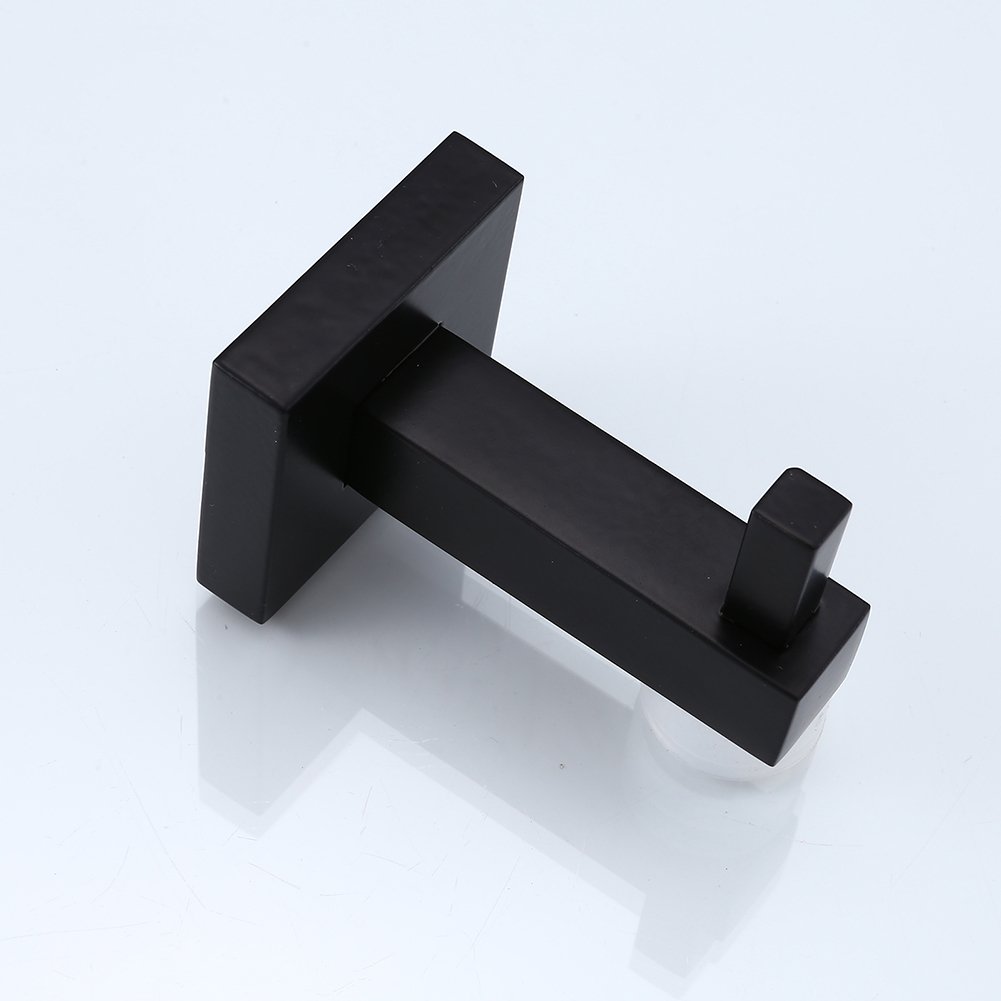 LJLink Towel Hook Black Kitchen Wall Hook for Towel, Bathrobe Coat Hook Luxury Square Bathroom Accessories, One Piece
