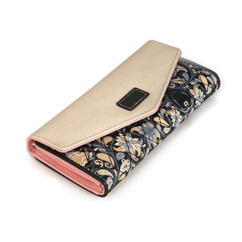 DWE Women Leather Wallet,Fashion Long Envelope Coin Purse ID Card Holder Handbag for Ladies Girls (Black)