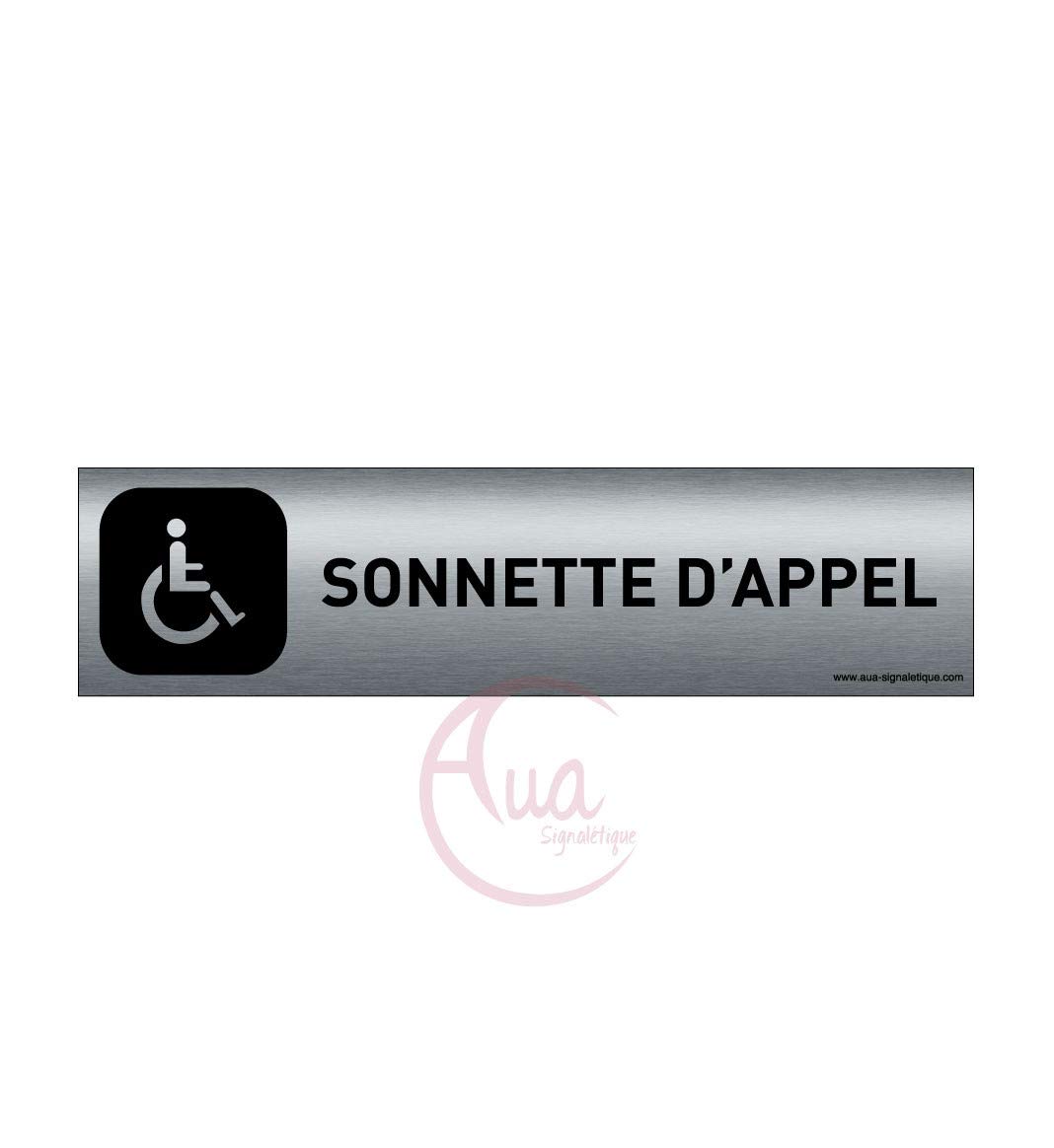 AUA SIGNALETIQUE - Plaque Aluminium brossé imprimé AluSign DARK - 200x50 mm - Double Face adhésif au dos (Sonnette d'appel)