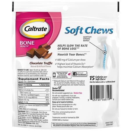 CALTRATE CALCIUM & VITAMIN D SOFT CHEWS CHOCOLATE TRUFFLE 60 EACH (PACK OF 4)