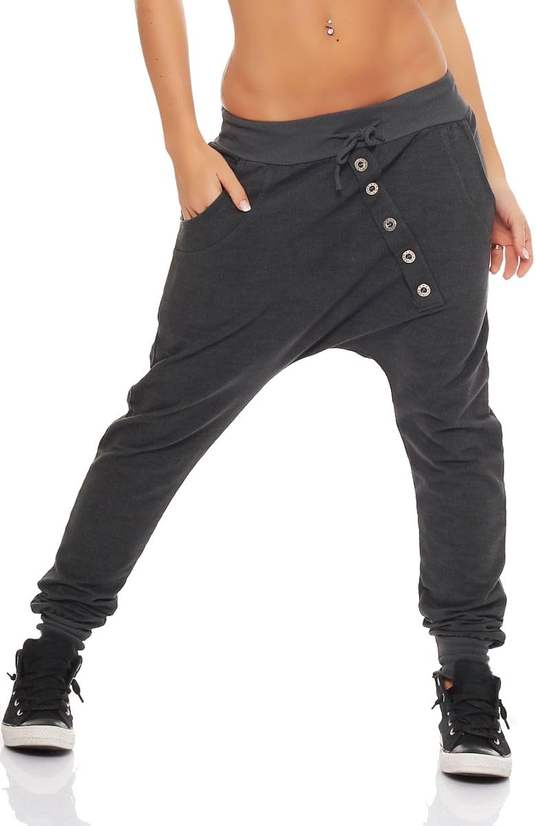Malito Boyfriend Pants in The „Knit“ Design Baggy Trousers Aladin Bloomers Yoga 7398 Women One Size (Dark Grey)