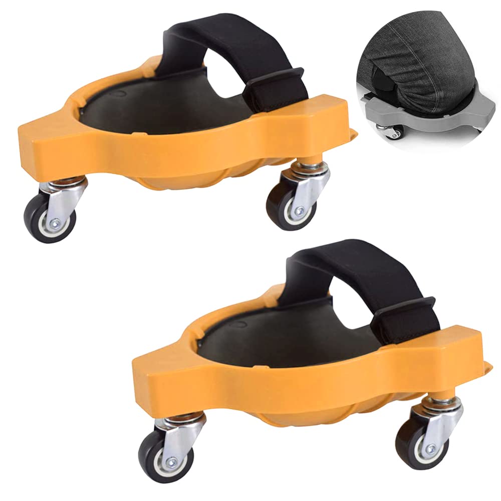 ALETO 2 Pcs Rolling Heavy-Duty Knee Pads for Work Knee Blades Kneeling Pads with Wheels 360 Degree Turn Capability Without Lifting Flexible Gliding Knee Protection Pads with Adjustable Straps