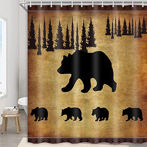 JAWO Animal Black Bear Shower Curtain, Rustic Cabin Wildlife Design