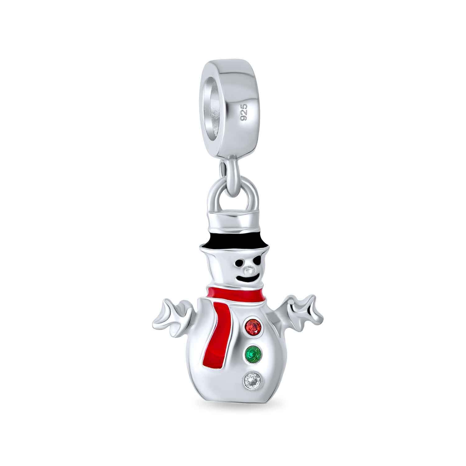 Bling Jewelry Winter Holiday Christmas Frosty Snowman Dangle Bead Charm For Women For Teen Fits European Bracelet Crystal .925 Sterling Silver