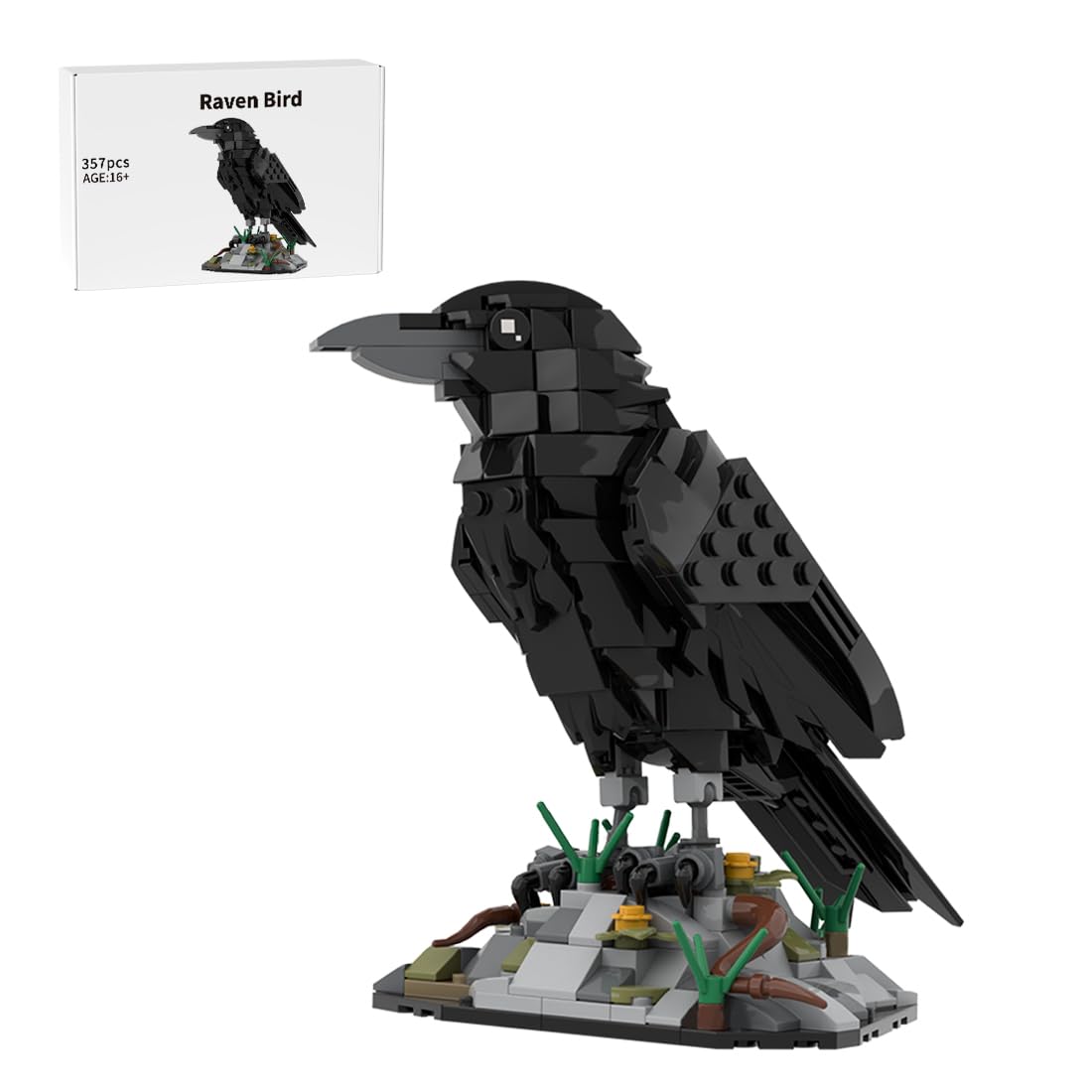 Raven Bird Building Bricks Modular Animals Black Bird Crow Art Set for Adults, Creative Animal MOC Construction Decor & Collectible Ornament - 357 Pieces MOC-217187