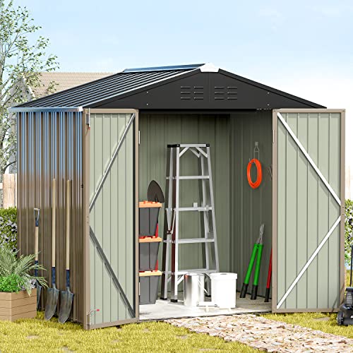 Greesum Metal Outdoor Storage Shed 8FT X 6FT, Steel Utility Tool Shed Storage House With Door