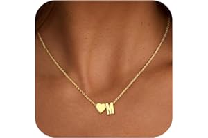 Treasure Bender Gold Initial Necklaces for Women Girls - 18K Gold Plated Heart Initial Pendant Necklace Dainty Heart Necklace Tiny Gold Letter Necklace for Women Girls Jewelry Gifts