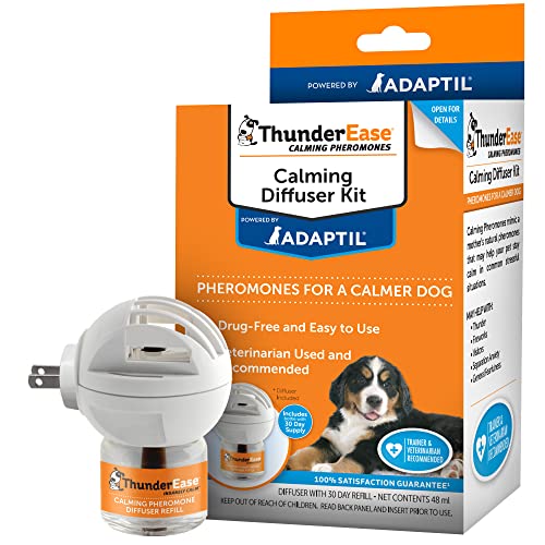 ThunderEase Dog Calming Pheromone Diffuser Kit | Powered by ADAPTIL | Vet Recommended to Relieve Separation Anxiety, Stress Barking and Chewing, and the Fear of Fireworks and Thunderstorms (60 Day Sup