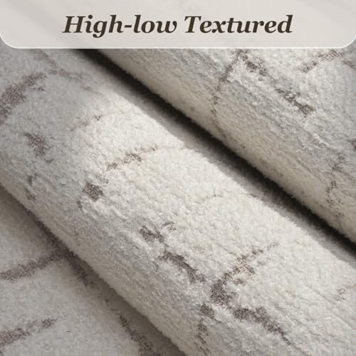 Area Rug for Living Room Rug-Carpet 6x9 Bedroom Rugs Textured Tufted Jacquard Modern Neutral Soft Washable Luxury Rug for Dining Room Nursery Non Slip Beige