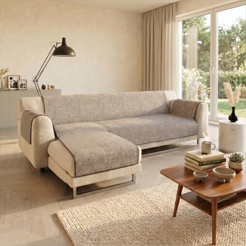 Italian Bed Linen Comfort Anti-Slip Sofa Cover with chaiselongue,290cm, Brown