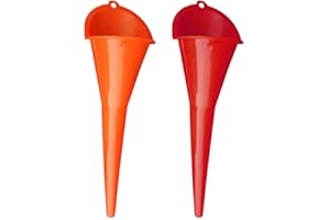 JOYCOURT 2PCS Long Neck Oil Funnels, Multi-Purpose Spill Saver Funnel, Plastic Funnel for Filling Automotive Oils Lubricants Engine Oils Water Diesel Fuel Kerosene and Other Liquids (1 Red + 1 Orange)