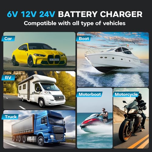 30A Car Battery Charger, Haisito 6V/12V/24V Charger and Holder for AGM Gel SLA EFB LiFePO4 9 Stage Auto Charger with LCD Display for Car Motorcycle